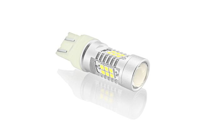 Светодиод T20 (1 конт) 21 SMD (2835) + линза 9-32V CANBUS (BI+/-) (бел.)
