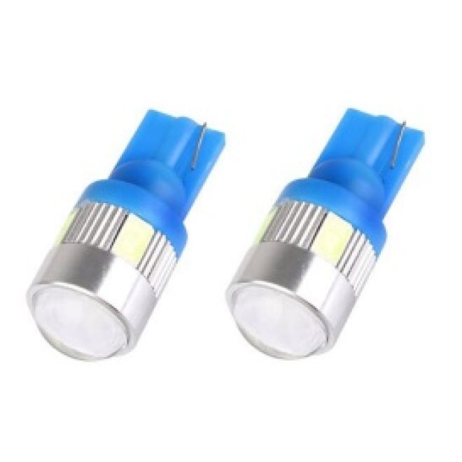 Светодиод Т10 6 SMD (5730) + линза 12-24v (син.)